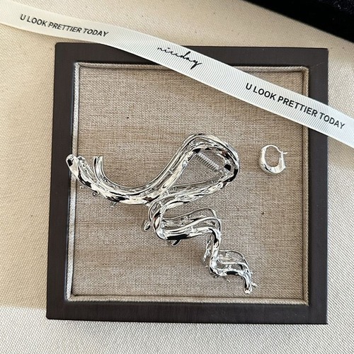高级感冷淡风液态线条金属大号抓夹高品质后脑勺发抓盘发鲨鱼夹女