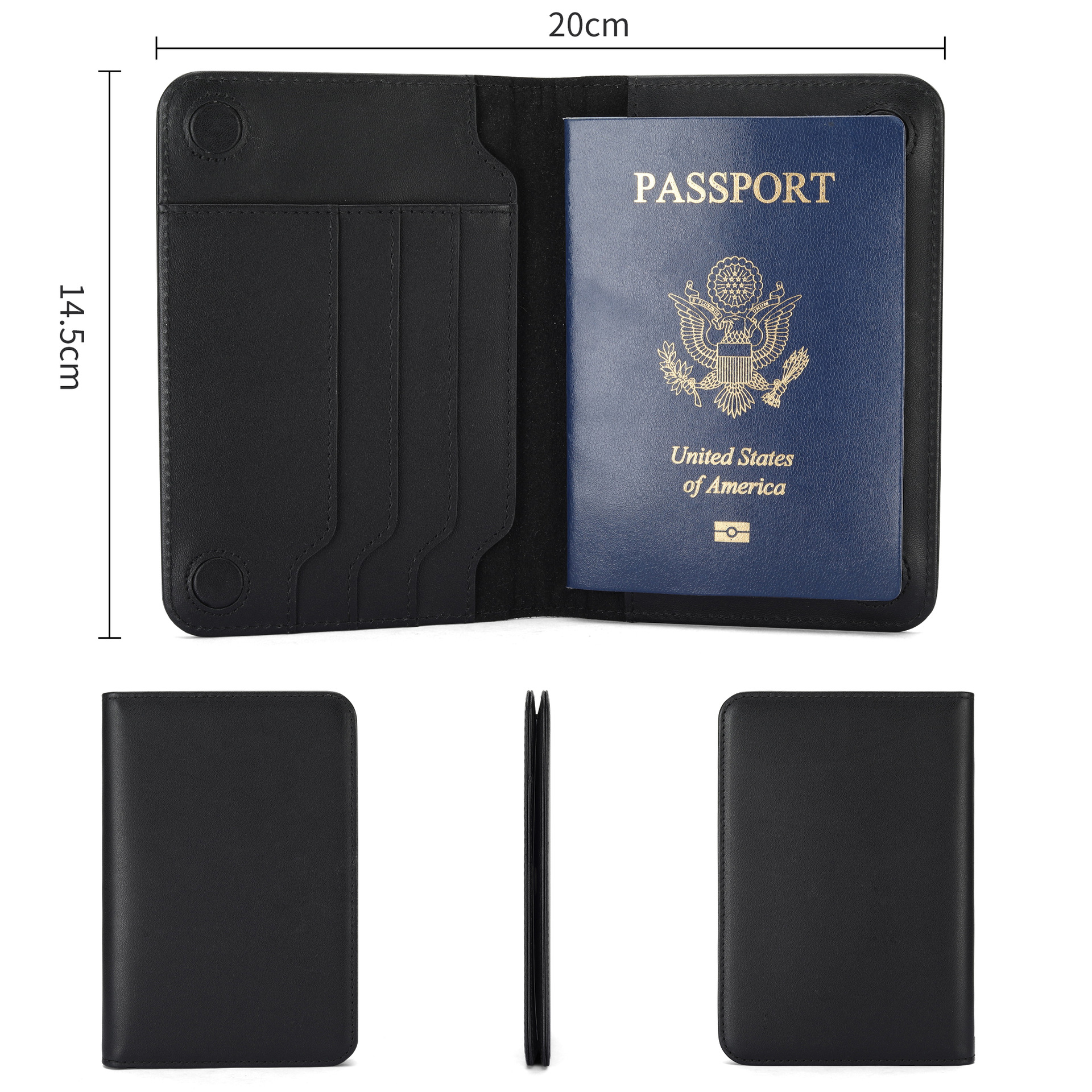 Paquete de almacenamiento de documentos de cepillo antirrobo transfronterizo personalizado Paquete de pasaporte de piel de vaca de primera capa Paquete de tarjeta de identificación de viaje al extranjero RFID