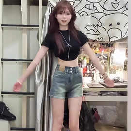高腰牛仔短裤女2025夏季新款美式大码胖mm小个子a字紧身显瘦热裤