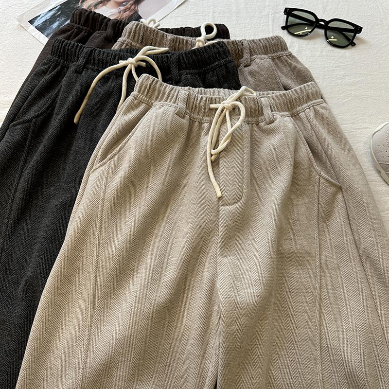 (2개) HERRINGS TWILL WOLEN 와이드 레그 팬츠 여성 겨울 기모 새로운 도착 느슨한 좁은 캐주얼 스트레이트 팬츠