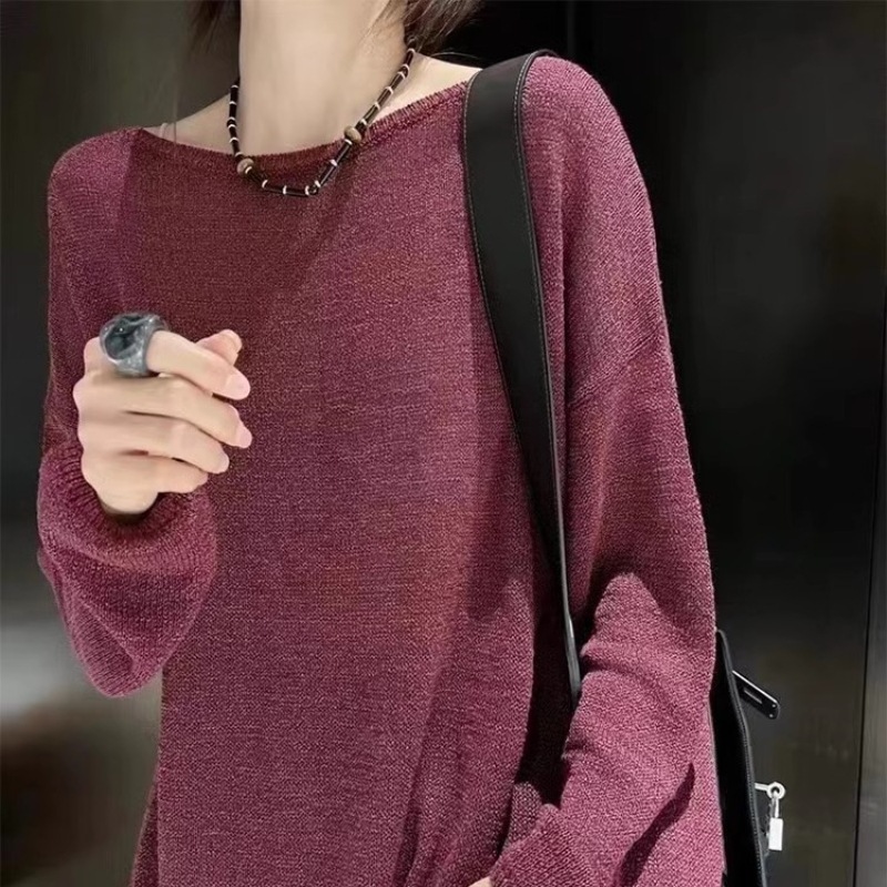 New spring/autumn style versatile loose-fitting slimming lightweight breathable off-shoulder washi yarn top knitted cover-up air-conditioned cardigan