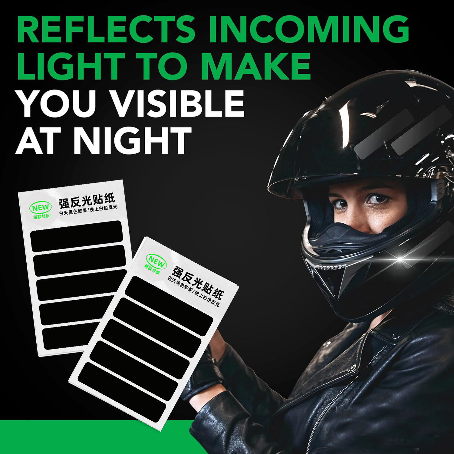 Amazon reflector vinilo de motocicleta casco de advertencia de seguridad pegatina negro reflector impermeable decalco coche