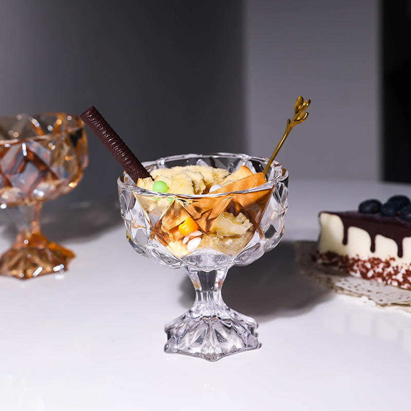 高腳慕斯雪糕冰淇淋杯水晶玻璃甜品碗ins風奢華酸奶布丁玻璃杯子