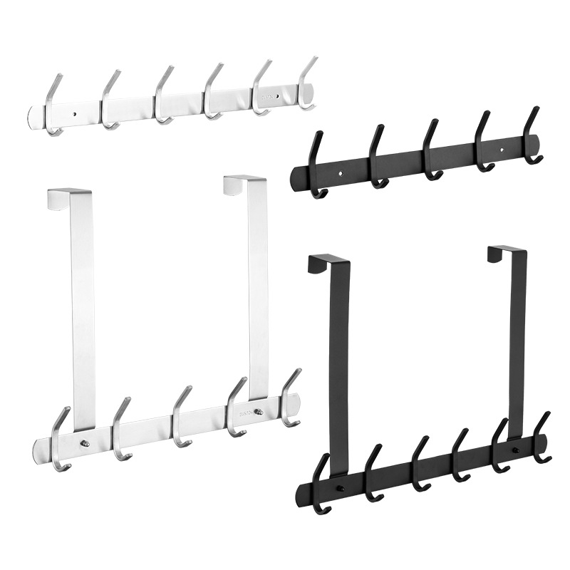 Cross-border 304 without drilling door hooks bathroom hooks black back-style clothing hangers wardrobe hooks