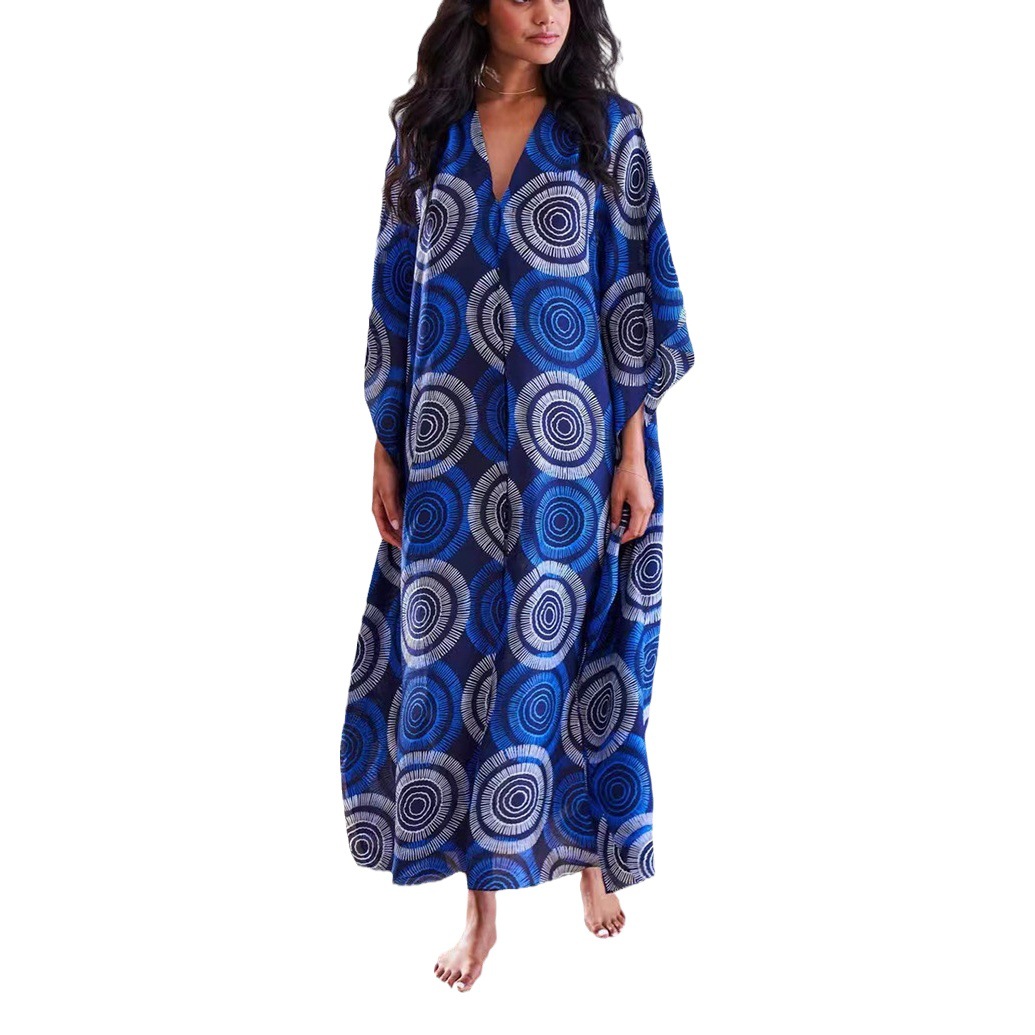 2023 nuevo transfronterizo europeo y americano impreso playa blusa vacaciones suelta más tamaño traje bikini protector solar camisa 2303