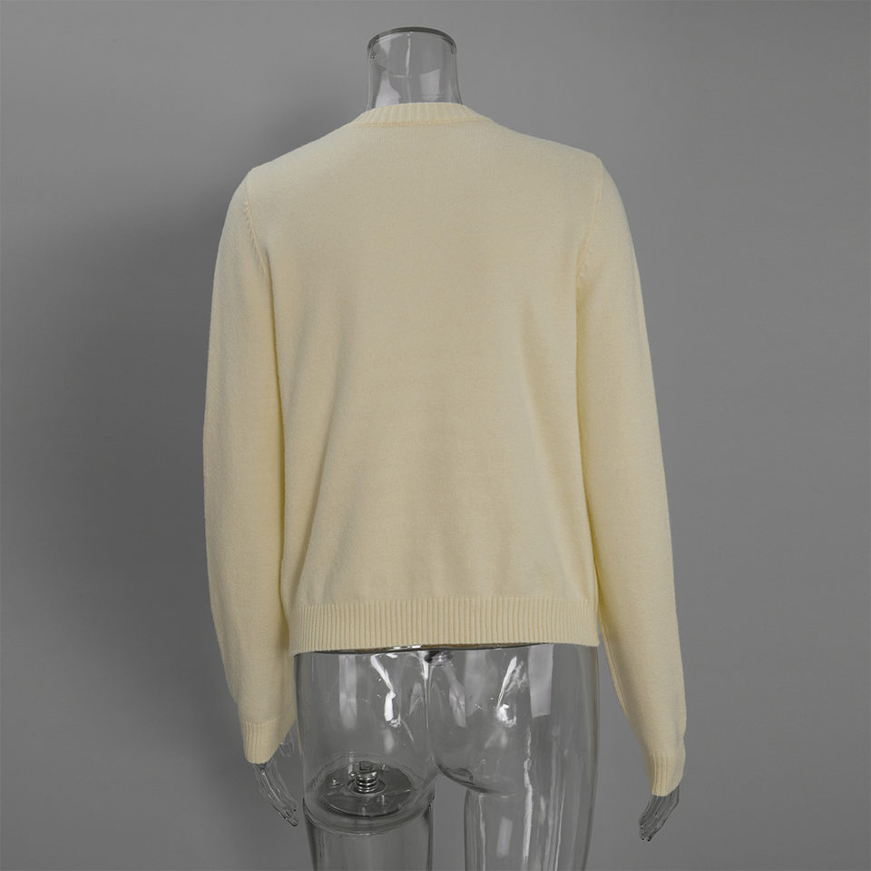 Áo cardigan len dệt kim cổ tròn dáng rộng phong cách Âu Mỹ — Màu vàng nhạt, Màu đỏ sẫm, Xanh ô liu, màu xám chi tiết 27