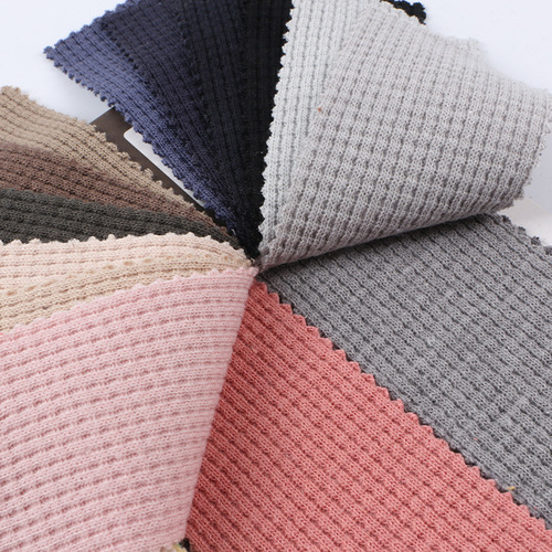 Double-sided waffle 380g polyester-cotton TC, thick and elastic, smooth, cross rib knit fabric, elastic fabric, comfortable