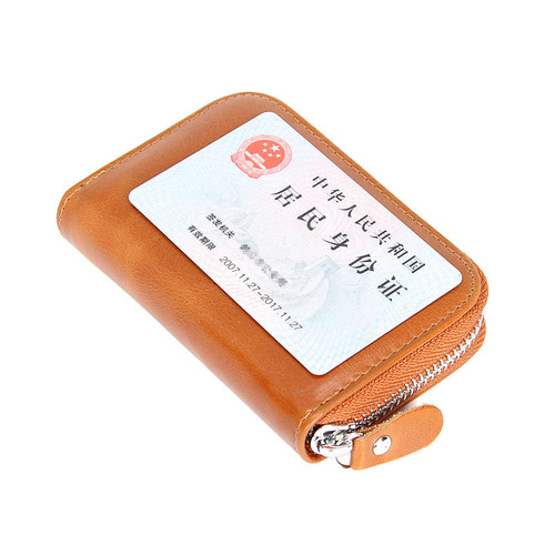 Cross-border first layer oil wax cowhide RFID anti-theft brush organ card bag with multiple card slots for men and women genuine leather ID card holder
