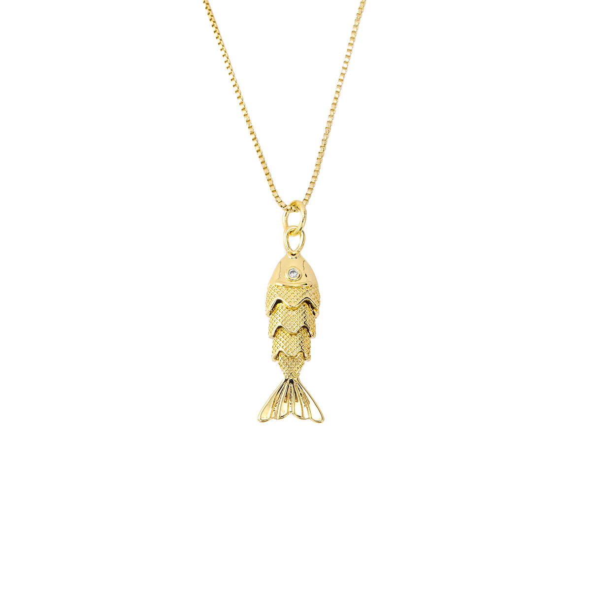 box chain Chain Type Wholesale Jewelry IG Style Retro Fish Copper Box Chain Pendant Necklace