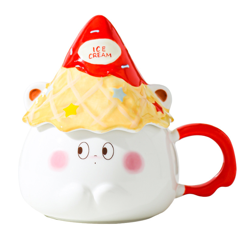 Taza de caricatura de cerámica de alta cara, taza de regalo para una amiga, taza de corazón de una niña, taza de desayuno casera