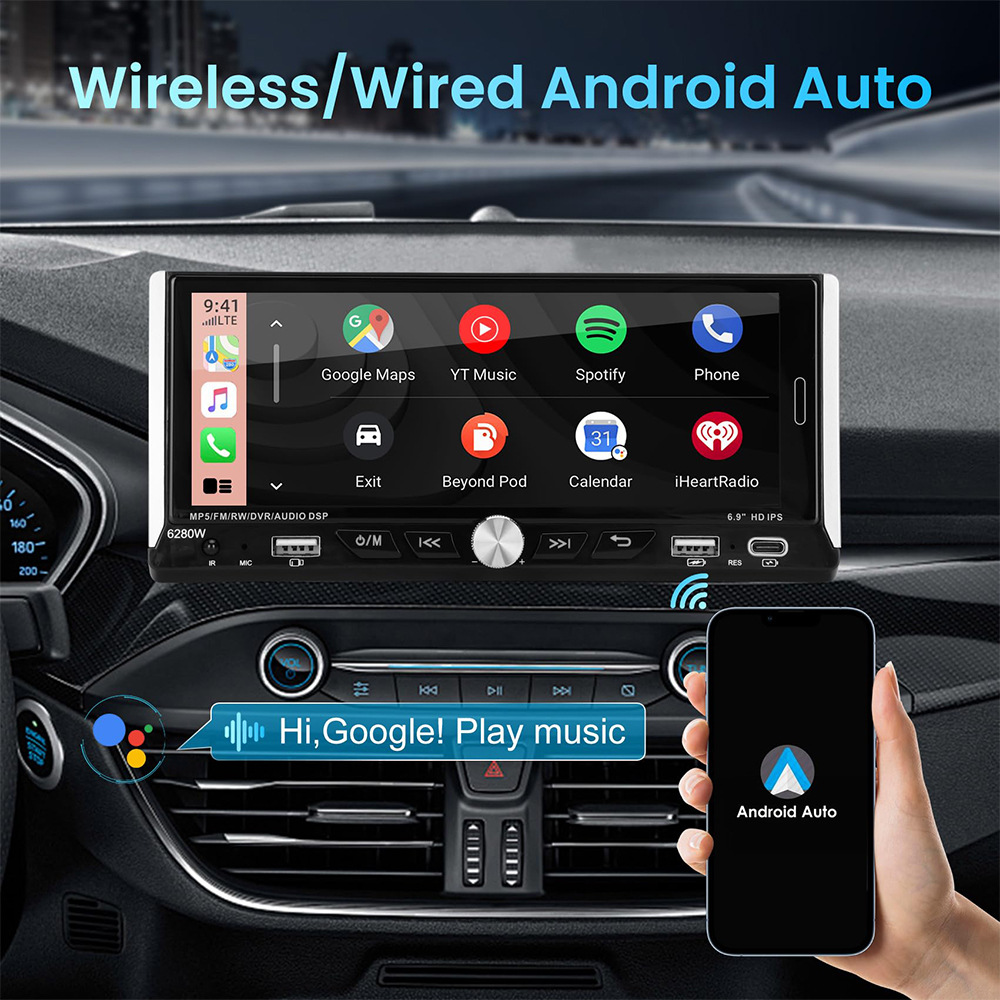 6.9inch Wireless Carplay Single-Core Ips Touch Screen Car Bluetooth Mp5 Player Dual USB Fast Charging 12V