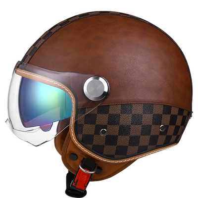 Motosiklet kaskı (dəbilqə) – helmet - checkerboard-brown-short-outside-and-color-inside-m