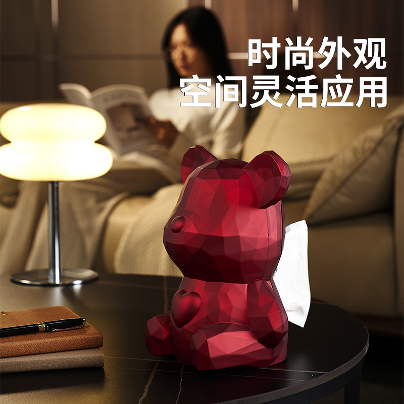 クリエイティブ北欧クマティッシュボックスハイエンドライト高級スタイルティッシュバスケットリビングルームコーヒーテーブルナプキンボックス家庭用ティッシュボックス|undefined