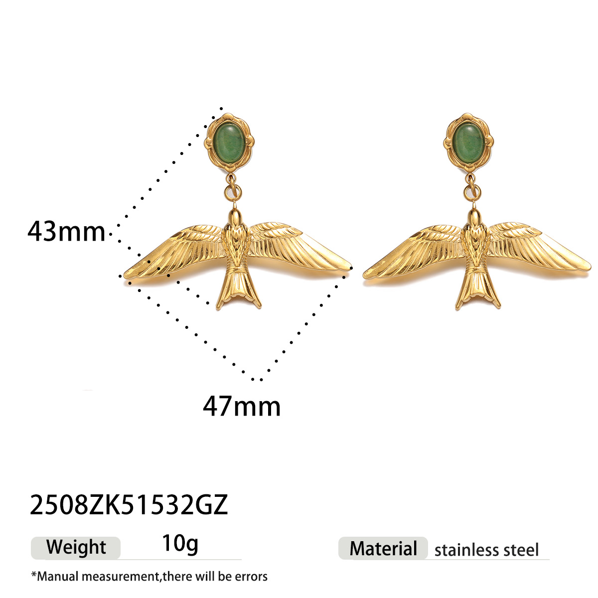 Taina estilo europeo y americano pernos de acero inoxidable para mujeres de alta calidad piedra natural incrustado colgante de animales pernos de acero de titanio no se desvanecen