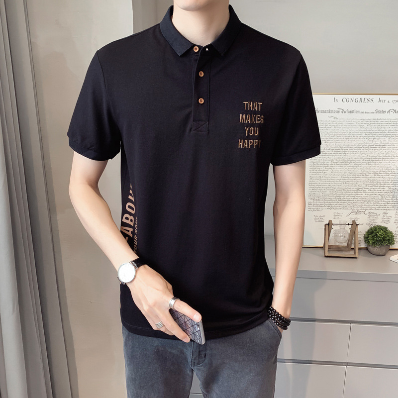 Camisa de Polo de manga corta para hombres verano nueva solapa delgada elástica de punto de moda casual letra impresa top