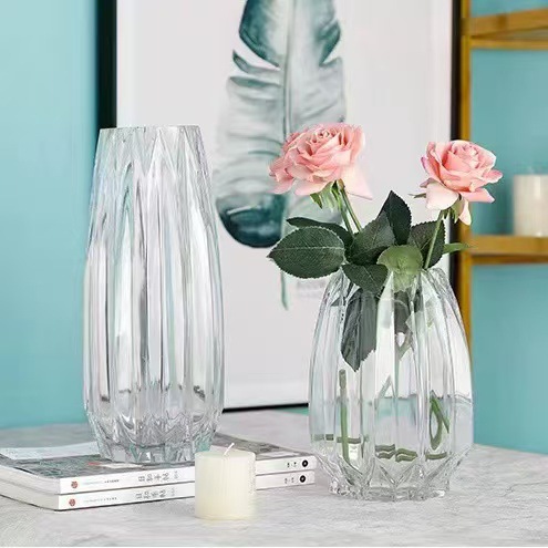 Vaso de vidrio de lujo nórdico, sala de estar transparente, decoración de flores de alto nivel, decoración de flores exquisitas.