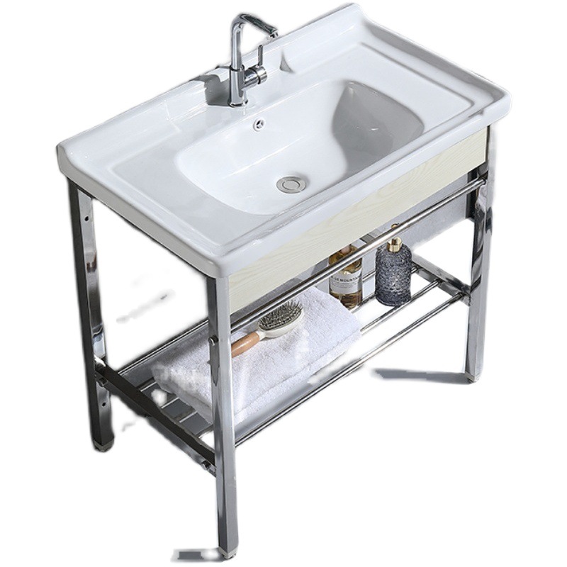 Soporte de acero inoxidable piso lavabo balcón baño lavabo de cerámica lavabo baño integrado cuenca
