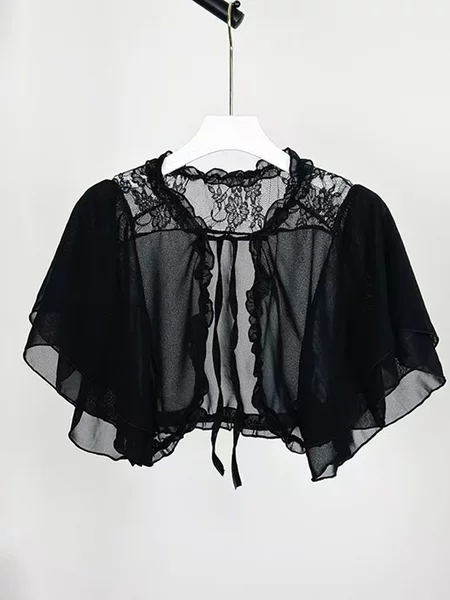 Chiffon shawl lace jacket, new summer mesh cape cover-up, versatile sun-protective thin cardigan top