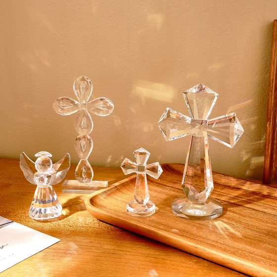 Creative love angel and cross prism shape crystal glass decorative crafts, merchandise window desk
