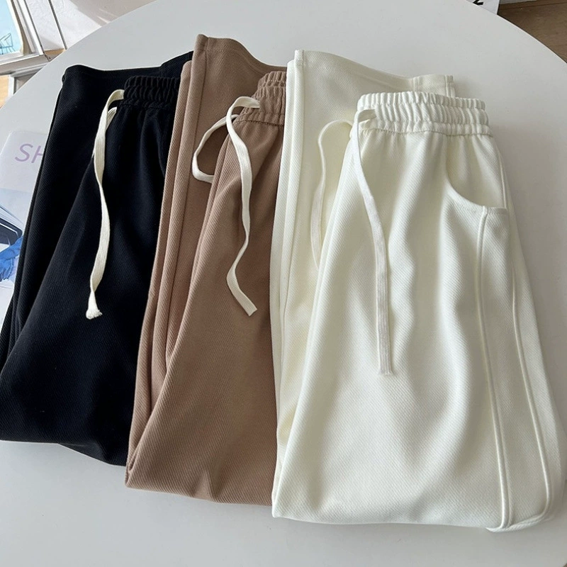 Американские спортивные штаны на шнурке для женщин, летний тонкий стиль, белые повседневные беговые брюки с высокой талией, модные узкие брюки-бананы