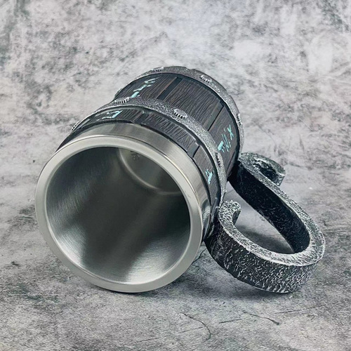 New 304 resin stainless steel barrel beer mug personalized bamboo barrel mug large capacity bar mug