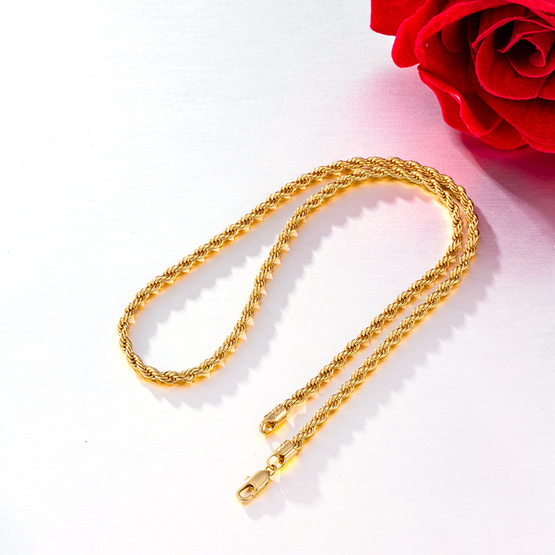 Xuping estilo ligero de lujo temperamento aleación de cobre chapado 24k personalidad collar de cadena de torsión simple cadena de cadena transfronteriza