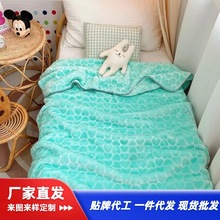 工厂定制跨境秋冬双层压花纯色云毯素色压花儿童加厚毛毯勾边童毯