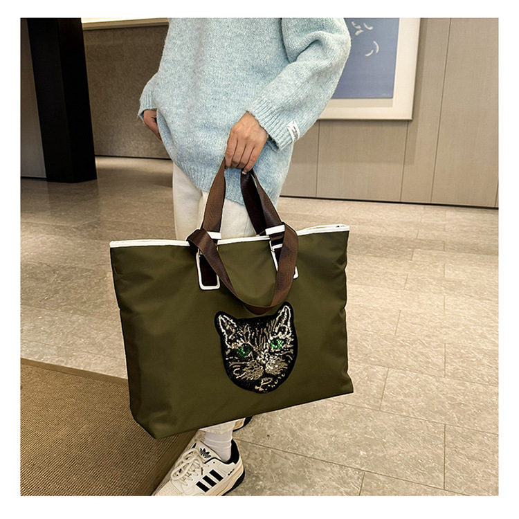 New Portable Travel Shopping Bag For Outgoing Large Capacity Storage Handbag One Shoulder Shining Cat Head Tote Women's Bag_voghion.com