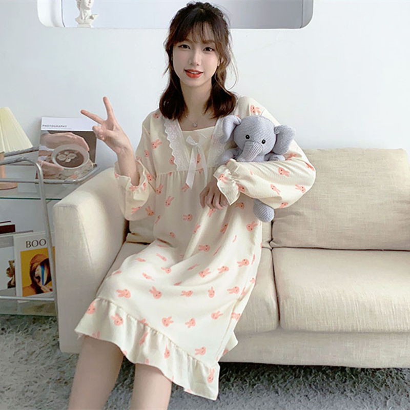 Una variedad de estilo princesa francesa de alta calidad ins estilo burbuja de algodón con volantes pijamas de las mujeres de primavera y otoño mono camisón desgaste del hogar