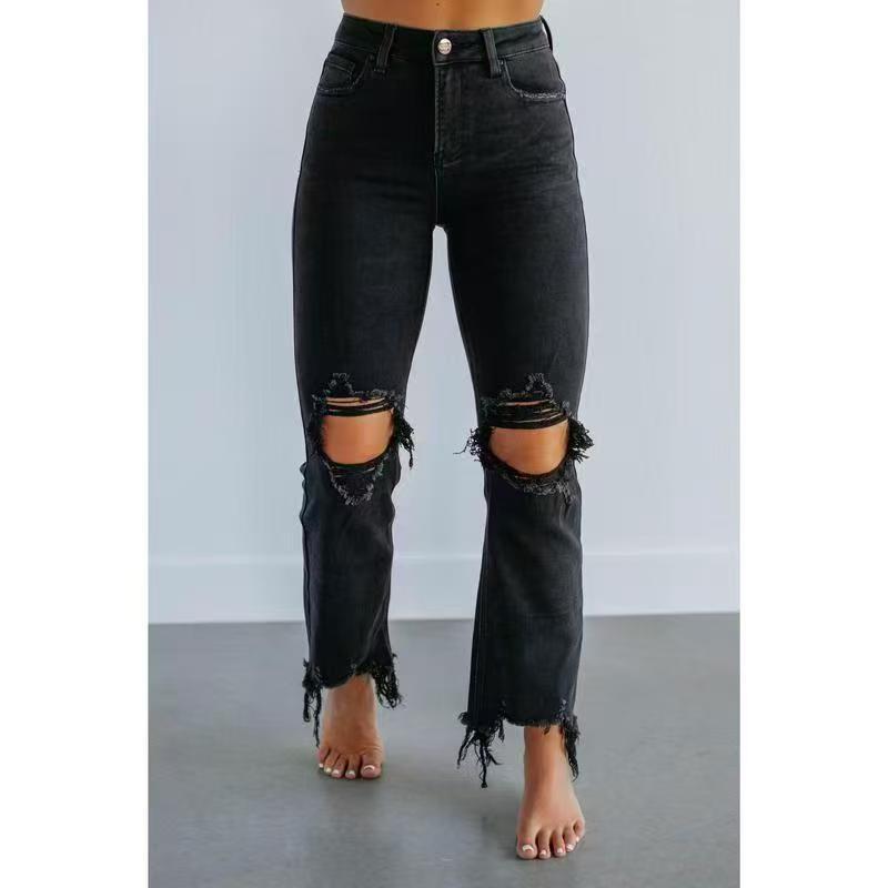 Women's Clothing Skinny Cropped Jeans Ripped Denim Trendy Distressed Casual American Style Spring New 2026_ecoleips.com