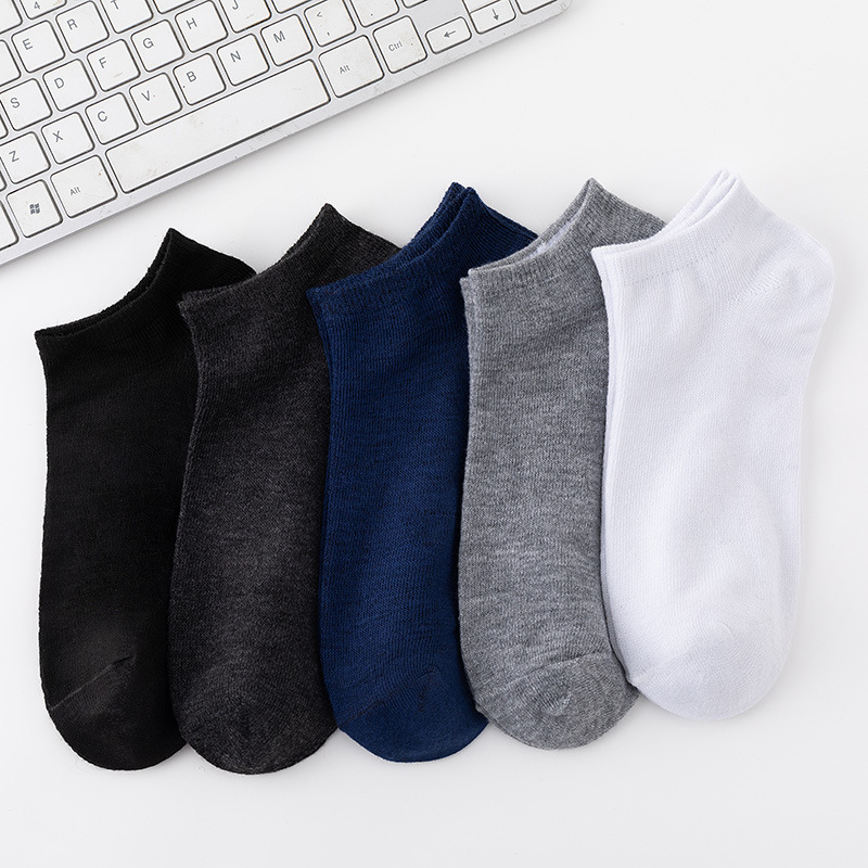 Spot Street Stall Socks Wholesale Manufacturer Bath Socks Black and White Gray Pure Color Men's Socks Export Men's Boat Socks Zhuji