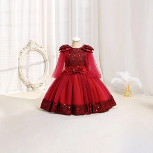 Light Luxury Sequined Fluffy Princess Dress Girl Dress Flower Girl Wedding Piano Performance Dress Girl Dress