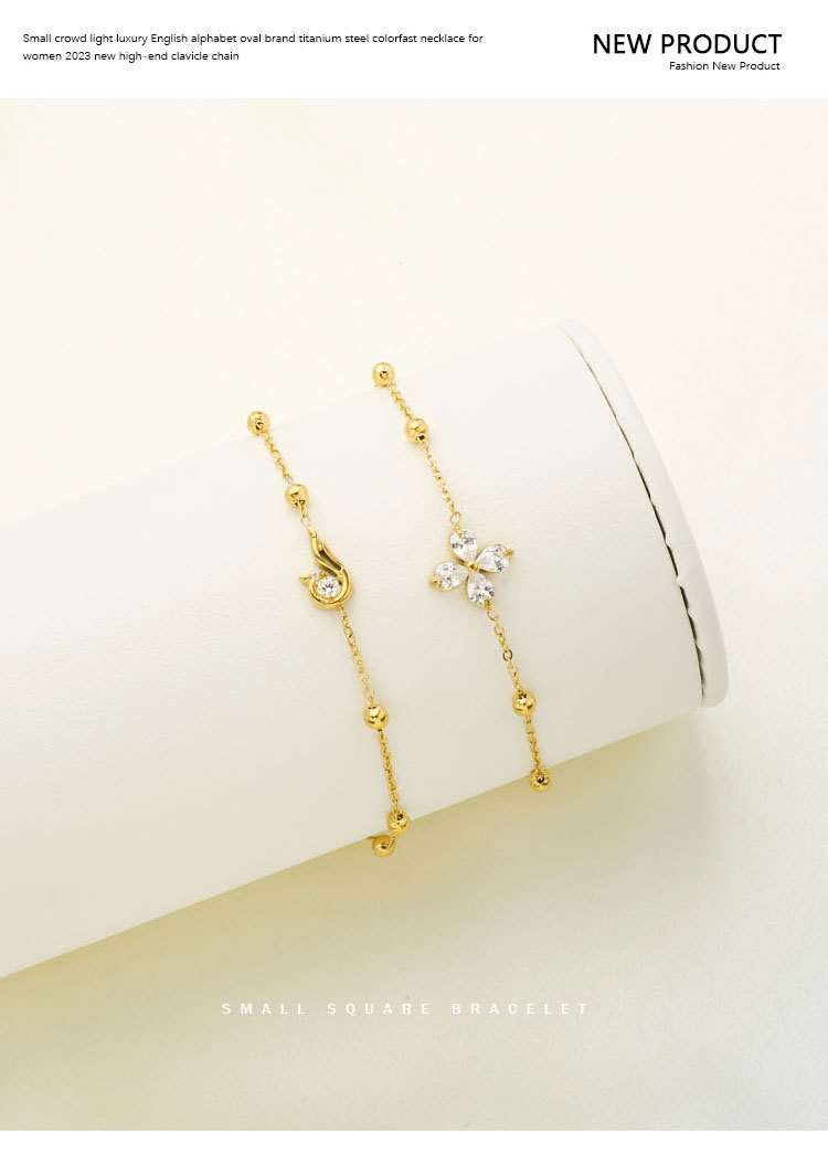 Business Occasion Lady Flower Titanium Steel Zircon Bracelets In Bulk