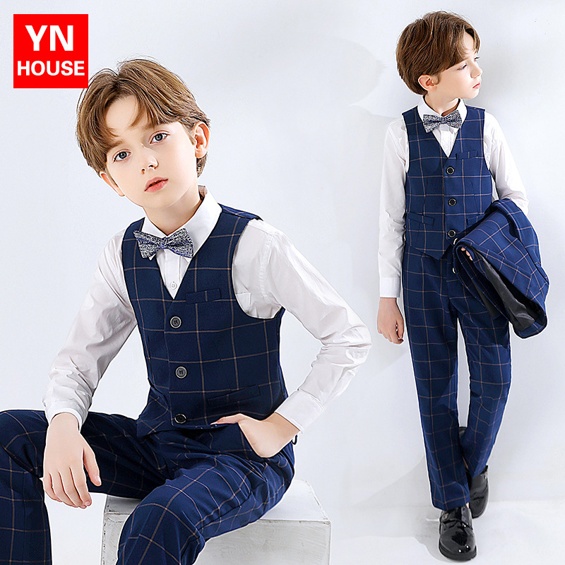 Flor de niño chaleco vestido traje de los niños pequeño traje de estilo británico de piano traje anfitrión