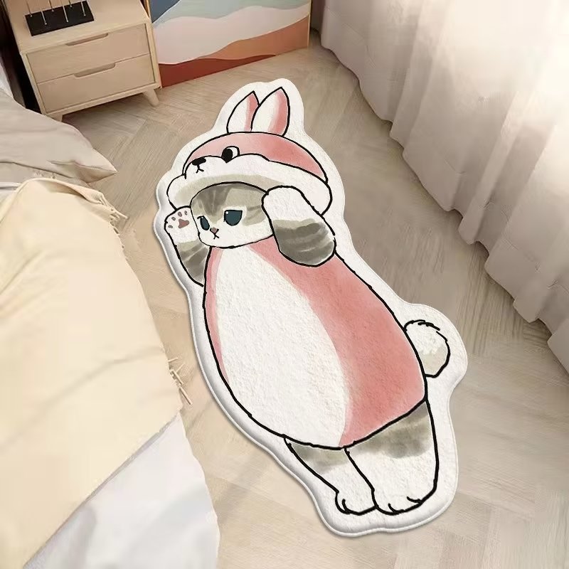 Cartoon feline alfombra de cachemira dormitorio alfombra de cama sofá doméstico mantas de mesa de té resistente al desgaste fácil de cuidar alfombra de ventana flotante