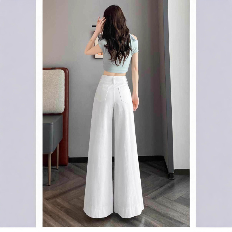 White Wide-Leg Jeans for Women 2025 Summer Thin Double-Button Petite Relaxed Loose Fit Non-Tight Flared Skirt Pants White Wide-Leg Jeans for Women 2025 Summer Thin Double-Button Petite Relaxed Loose Fit Non-Tight Flared Skirt Pants