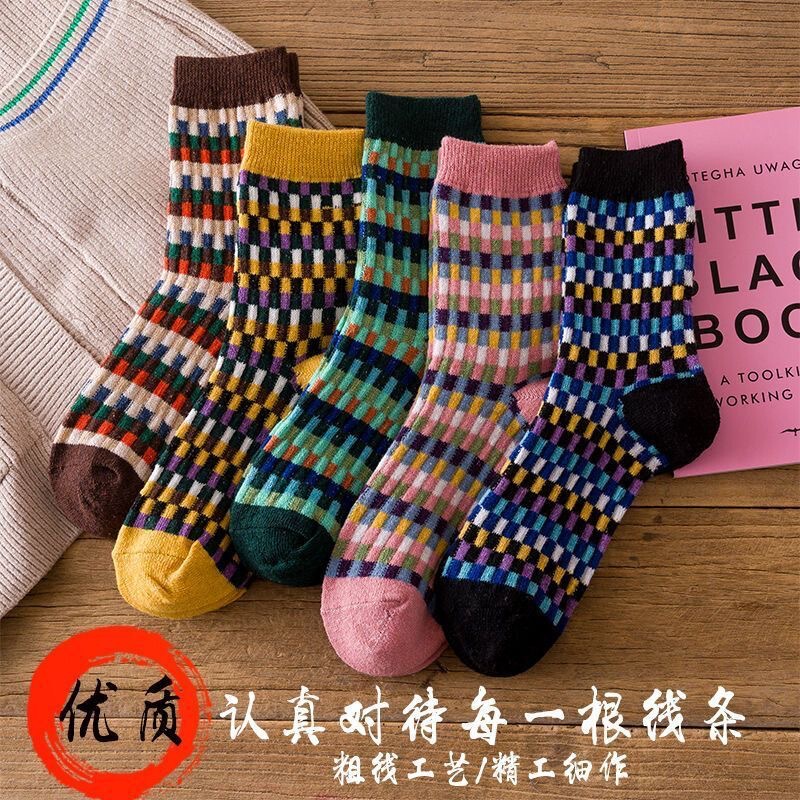 秋冬季女袜子兔羊毛女士加厚毛圈保暖可爱卡通中筒袜子毛巾长筒袜|undefined