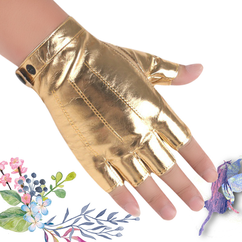 Hombres y mujeres de tres vías de cuero costilla medio dedo guantes multi-color hip hop fino pu club nocturno de las mujeres de la Danza del rendimiento