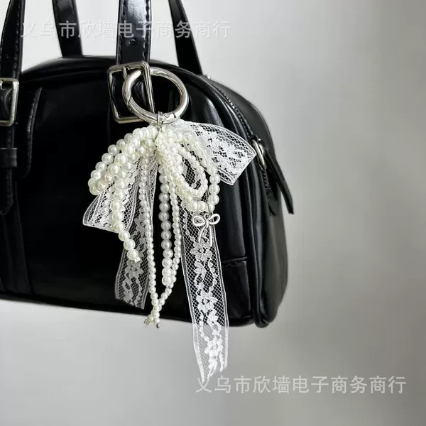 Korean Style Ins Niche Pearl Lace Bow Hanging Decoration Fashion High Texture Bag Car Keychain Pendant