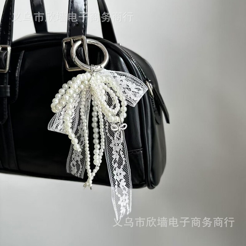 Korean Style Ins Niche Pearl Lace Bow Hanging Decoration Fashion High Texture Bag Car Keychain Pendant