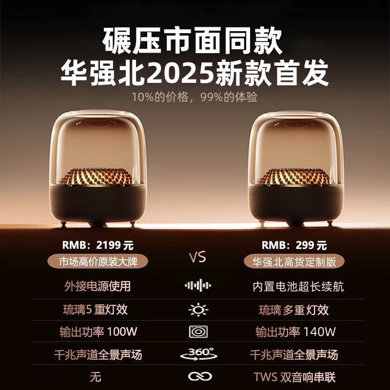 Huaqiangbei 2025 Brand New Harman Same Style Glass Fifth Generation Wireless Bluetooth Speaker High Quality Long Battery Life Small Speaker