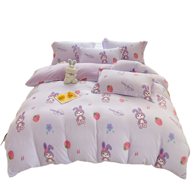 Otoño e invierno nuevo traje de cuatro piezas de terciopelo de leche impreso de doble cara de terciopelo de coral más edredón de terciopelo sábana de dormitorio de tres piezas