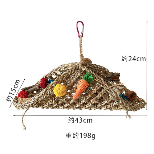 Parrot toy handmade straw tunnel black phoenix peony bird toy natural material play to relieve boredom beak bird swing