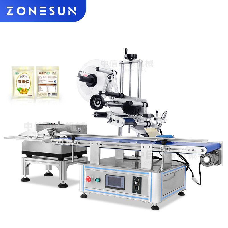 ZONESUN全自动吊牌卡片分页贴标机 薄膜袋自封袋平面连续平面贴标