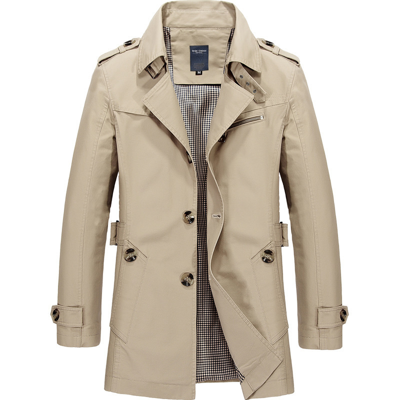 Men's casual jacket, mid to long workwear with thick fleece windbreaker, outerwear for men in autumn and winter_voghion.com