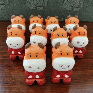 Round-Eared Cow Ornaments Wholesale Handmade Wood Carving Cartoon Cow Solid Wood Carving Original Wooden Crafts Cow Soaring