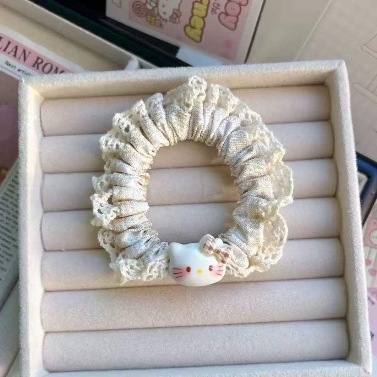 Niños jeans encaje anillo de cabello de cabello de encaje niñas alta cola de cabello de alta elasticidad cuerda de cabello de goma cabeza adornos para el cabello