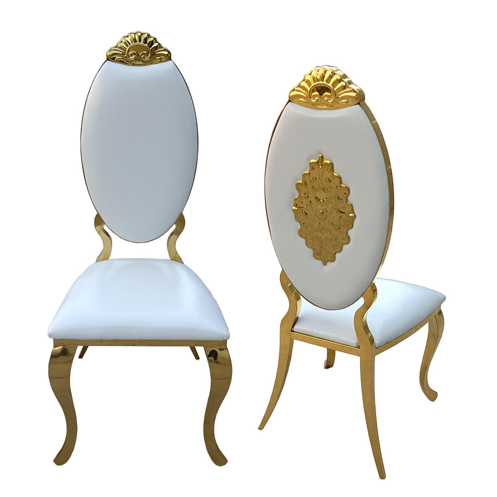 Sillas de comedor de acero inoxidable de Guangdong, sillas para banquetes, hoteles y bodas, sillas apilables con respaldo, taburetes de exterior de lujo ligero