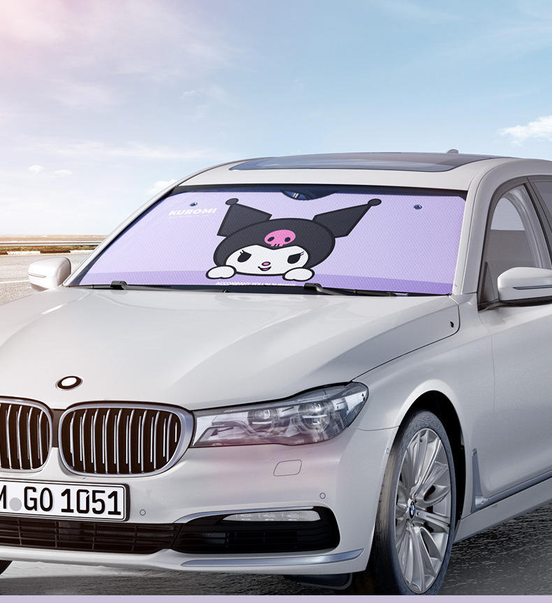 Sanrio Kuromi Car Sunshade Front Windshield Sunshade Summer Heat Insulation Sun Protection Car Interior Sunshade Curtain