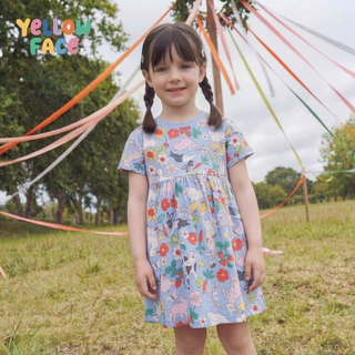 26夏季欧美时尚新款女童连衣裙动物图案童裙公主裙圆领儿童连衣裙